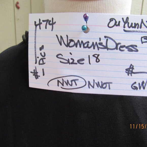 #474  NEW WOMAN'S BLACK SHEATH EVENING DRESS BY OU YUN NAI  (SIZE 18) - Picture 2 of 5